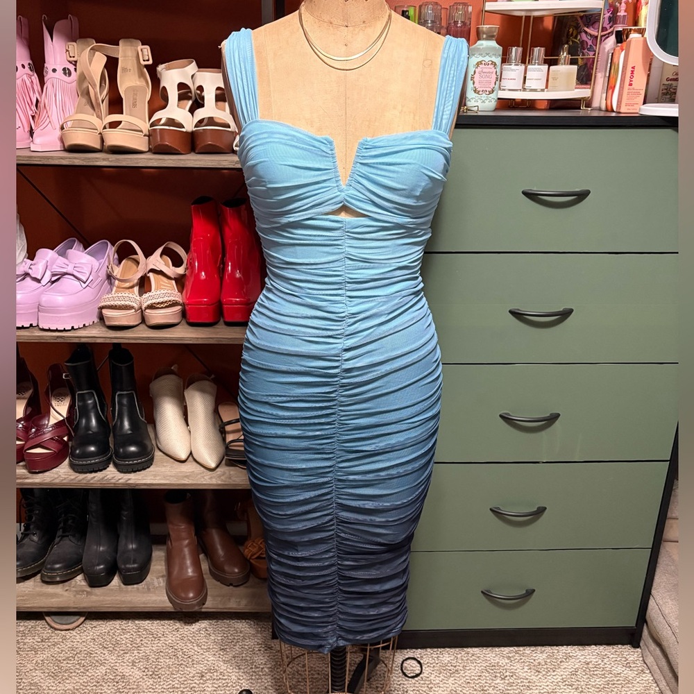 Ombré Blue Ruched Dress
